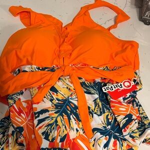 PatPat Orange Tropical Kids Swim One Piece